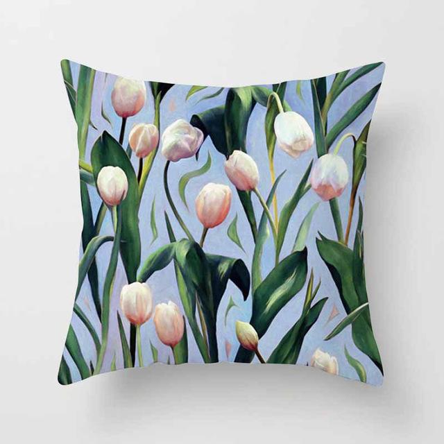 Vintage Flower Tropical Leaves Cushion Cover