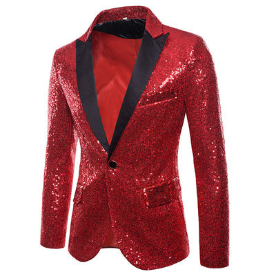 Men Glitter Sequin Suit Jackets Fancy Show Costume Party Coats Men Wedding Party Blazer Gentleman Button Dance Bling Formal Suit