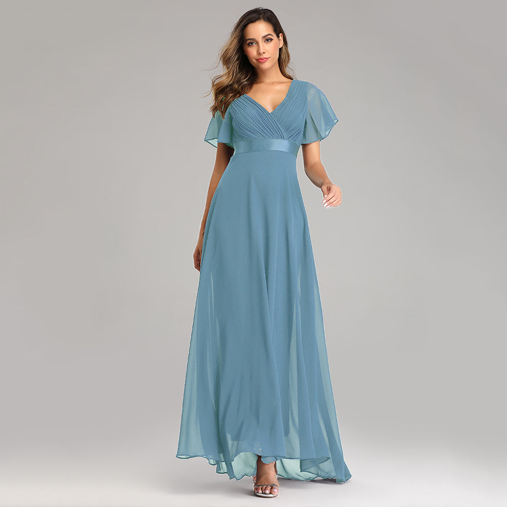 Elegant solid color chiffon womens simple pleated party dress