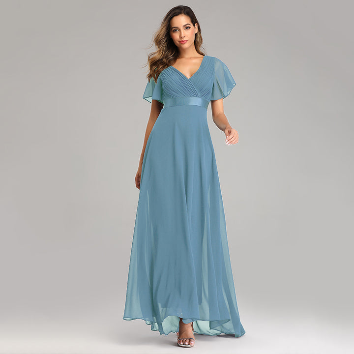 Elegant solid color chiffon womens simple pleated party dress