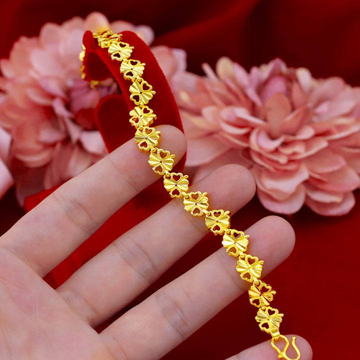 Heart shape womens chain bracelet jewelry 14k yellow gold plated