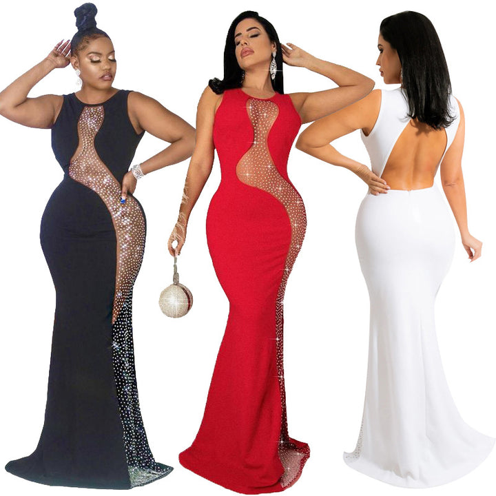 European fashion diamond maxi dresses party wear for women