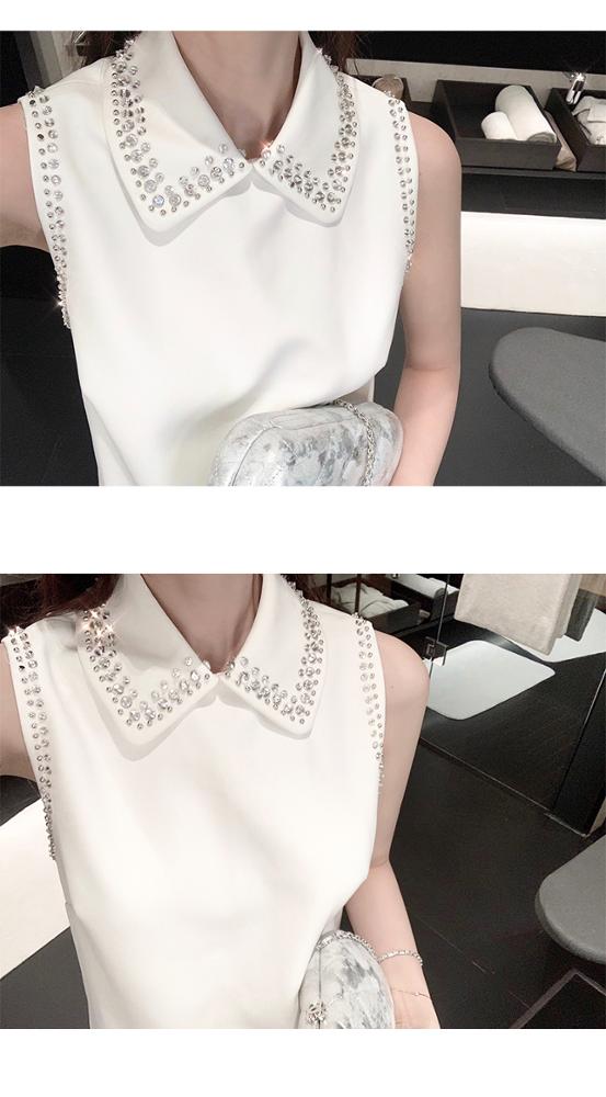 Woman dress high quality casual sleeveless sailor collar crystal stone white mini