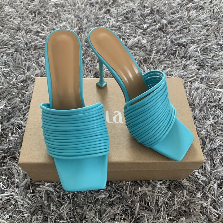 Women square toe mules thin high heels sandals Apparel & Accessories > Shoes