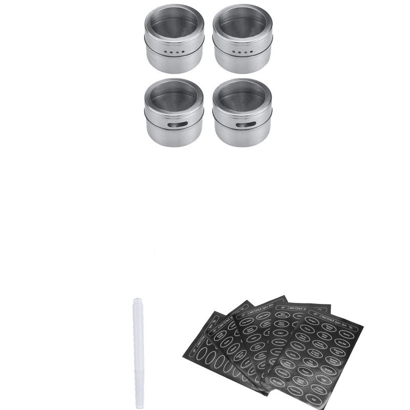 Magnetic spice jars set with spice labels and chalkboard pen stainless steel