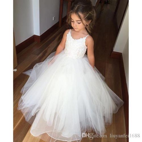 Flower Girl Dresses Tulle 2020 Beading Appliqued Pageant Dresses for Girls First Communion Dresses Kids Prom Dresses