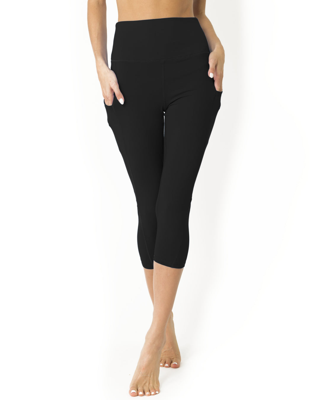 High waisted yoga capri leggings black apparel