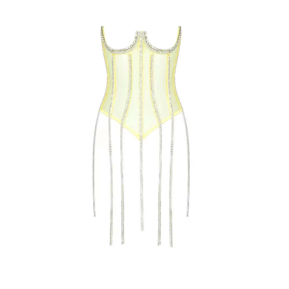 Bodysuit Crystal Tassel Clear Corset New Fashion Women Corset Top