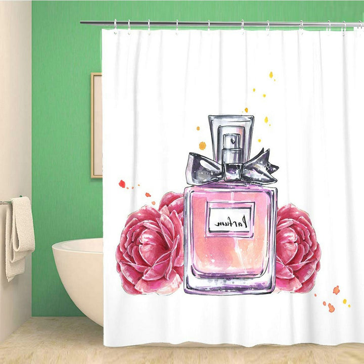 4 pieces bathroom sets with shower curtain and rugs 3d print famous perfume design