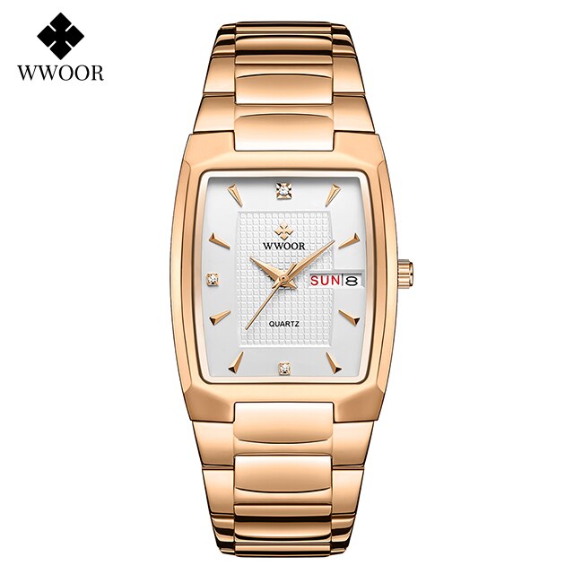 New square mens luxury stainless steel gold plated quartz wrist watches