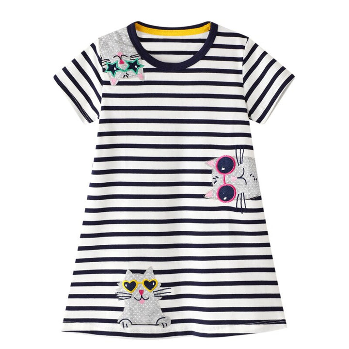 Baby Girl Dress With Animal Applique Vestidos Striped Cotton Kids Unicorn Party Dresses for Girls Clothes Casual Dress 2-7y