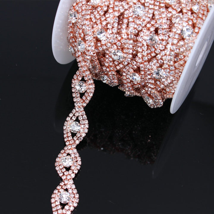 Fancy Rose Gold Fashion Crystal Rhinestone Cup Chain Trimming Bridal Dress Decoration for Wedding Dresses Garment Applique Trim