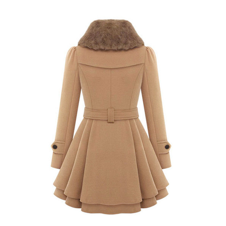 Womens woolen fur coat double slim trench coats plus size warm