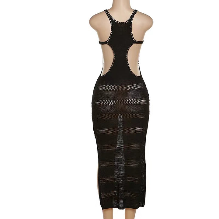 Mesh see through black women dress