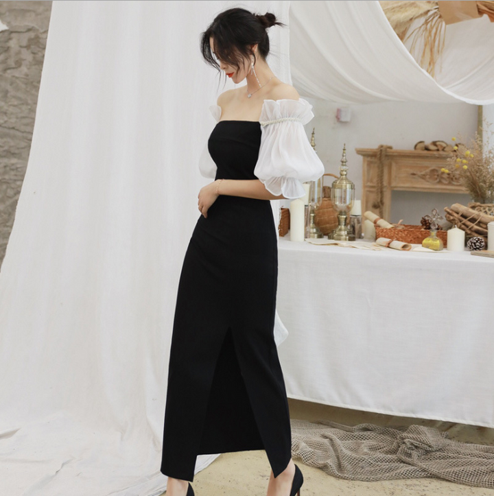 Elegant gown dress womens backless lantern sleeve