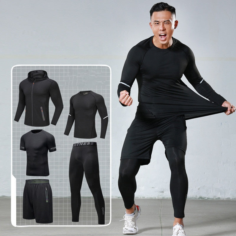 Wholesale Gym Wear Men 5 Pieces Running Compression Tights Jogging Sweat Suits Running Sportswear Sets Gym Clothing Men