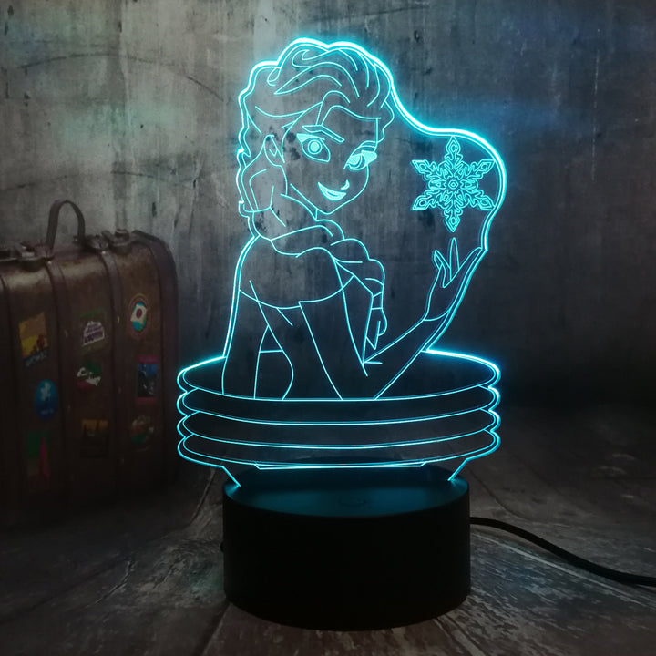 Remote control beautiful queen elsa 3d visual led lamp décor