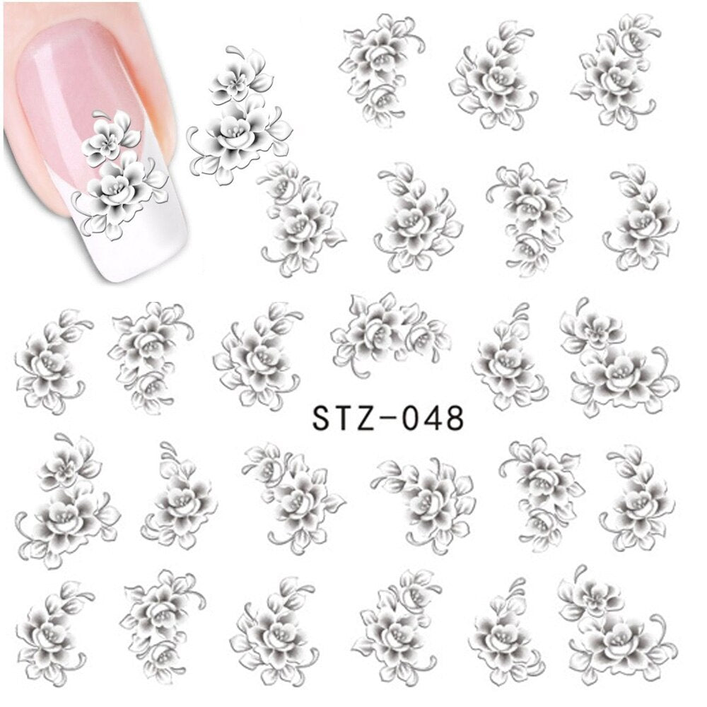 1 sheets white flower beauty nail art decals french tips water transfer tattoos stickers