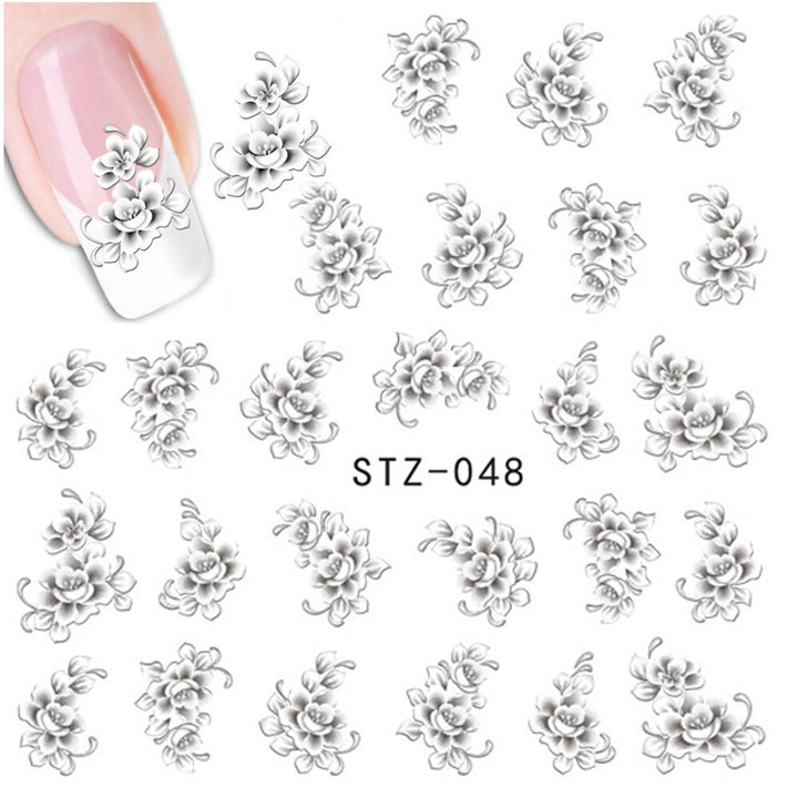 1 sheets white flower beauty nail art decals french tips water transfer tattoos stickers