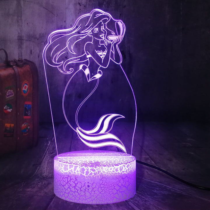 Remote control crack base mermaid ariel usb touch 7 colors 3d led décor lamp