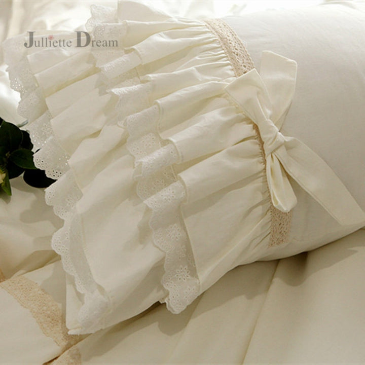 Luxury European queen beige ruffle lace duvet bedcovers