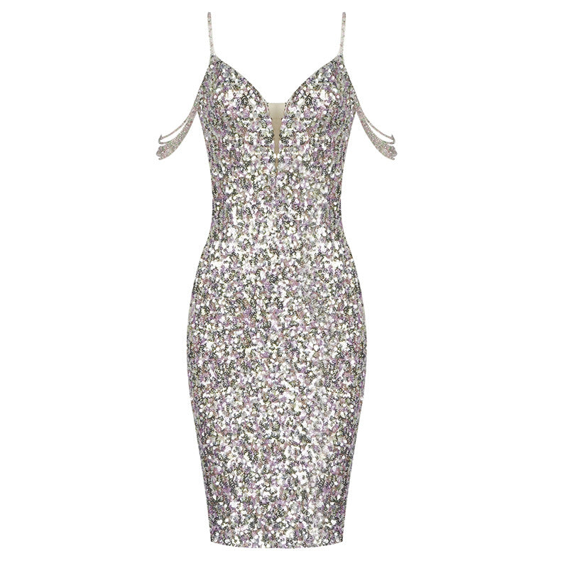 d8240 2021sexy cocktail dress with corsage and sequins for women