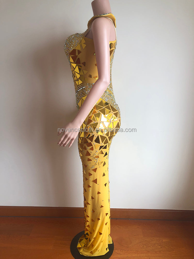 Women clothing bling sequin maxi formal evening dress low cut bodycon
