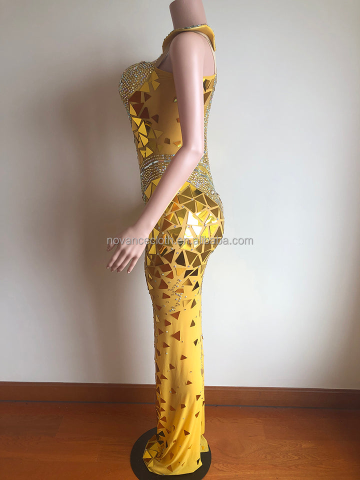 Women clothing bling sequin maxi formal evening dress low cut bodycon