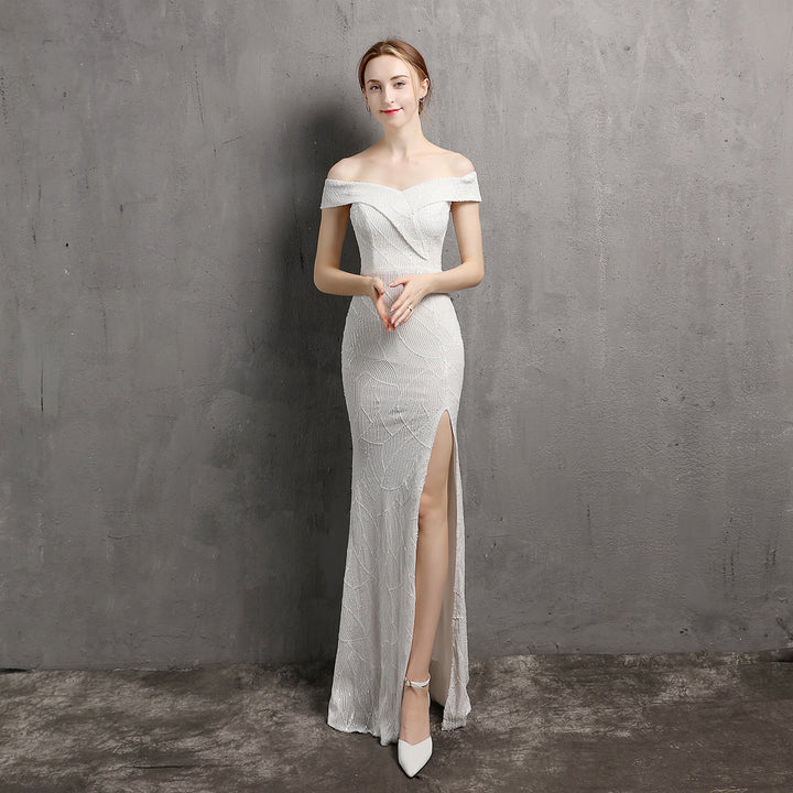 Sequins slit womens elegant long party dress formal