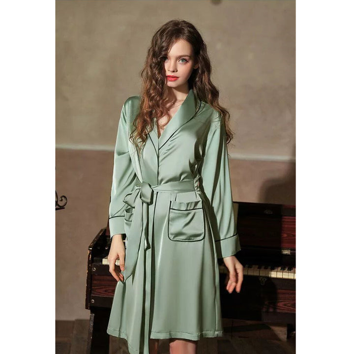 Long sleeve women robes sleepwear pajamas silk satin sleepwear