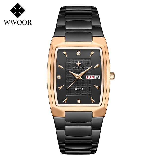 New square mens luxury stainless steel gold plated quartz wrist watches