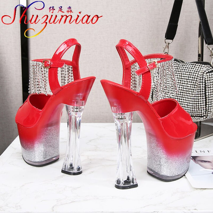 Shuzumiao Sandals 2021 Summer New Patent Leather Platform Square Heel Fashion Fringe Party womens shoes