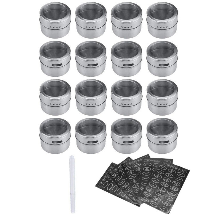 Magnetic spice jars set with spice labels and chalkboard pen stainless steel