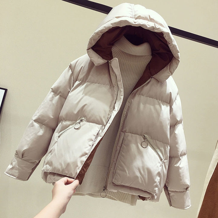 Womens short hooded casual overcoat cotton padded for warmth