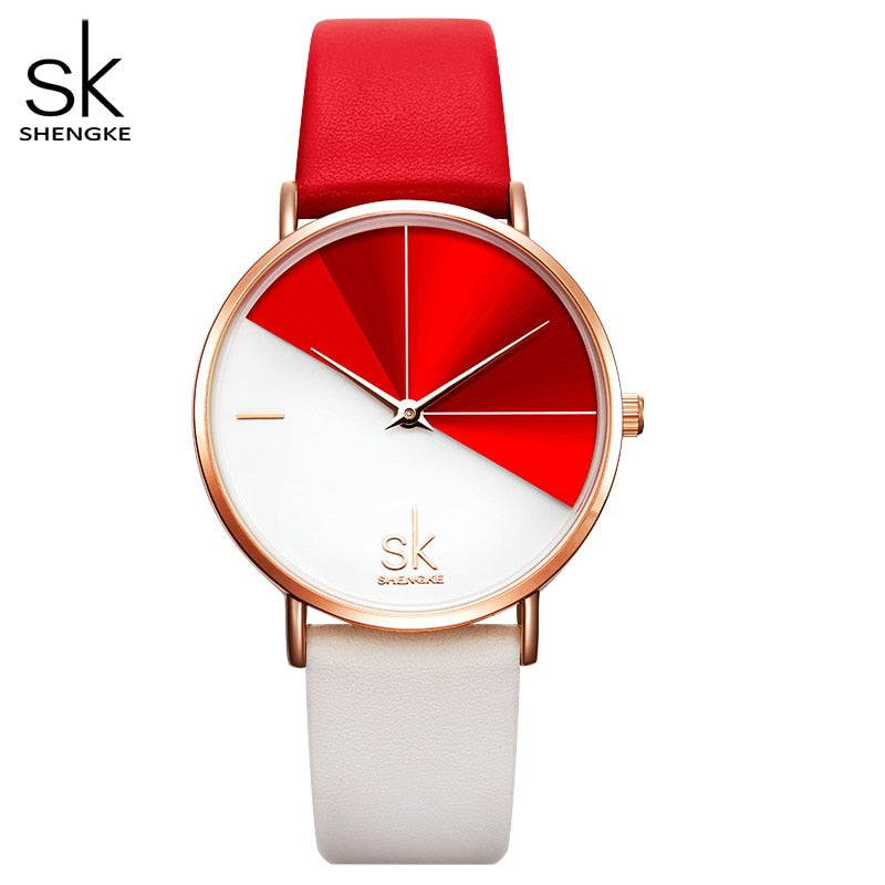 Fashion women dual color faux leather strap round dial analog quartz wrist watch