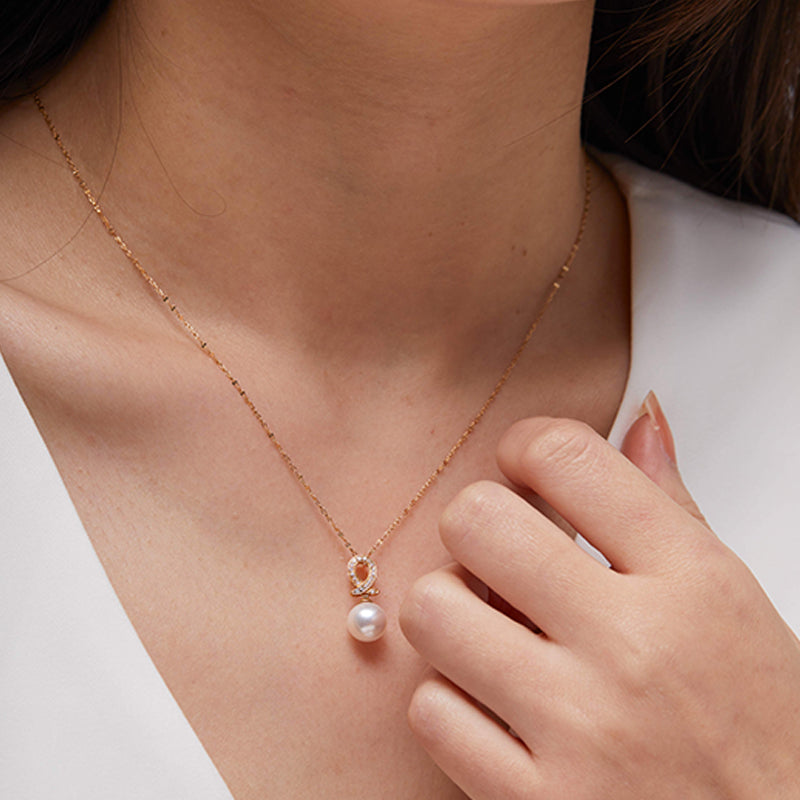 18k gold seawater akoya pearl scarf diamond gemstone womens pendant