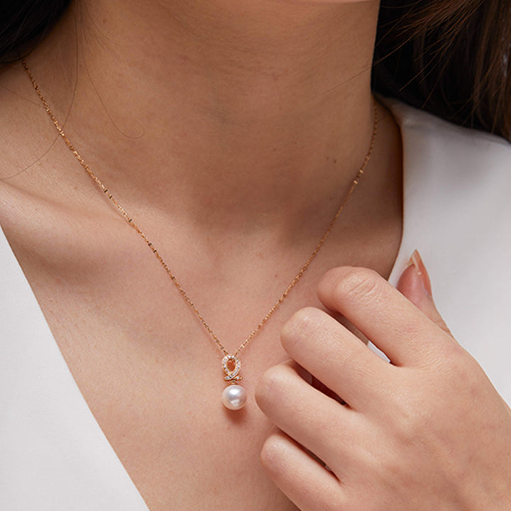 18k gold seawater akoya pearl scarf diamond gemstone womens pendant