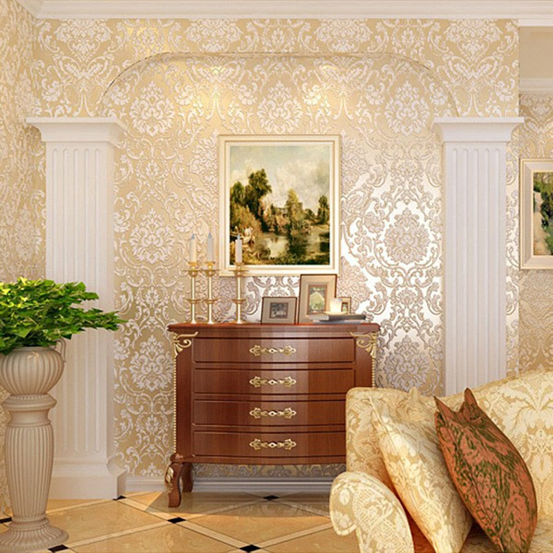 Golden 3D Embossed Wallpaper for Home Roll Luxury Classic Silver Floral Living Room Wall Paper Bedroom TV Background Decor