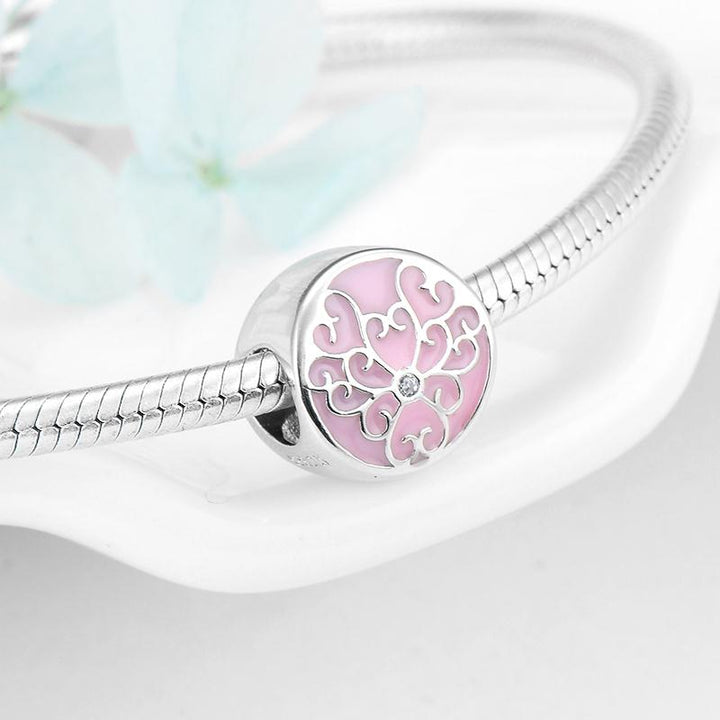 Sterling silver 4 leaf clover shape pink enamel charm bracelets jewelry