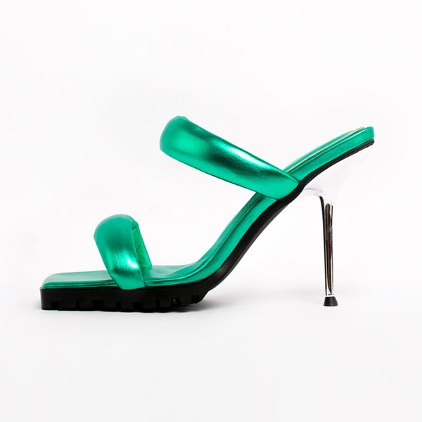 Green leather thin high heel womens fashion Apparel & Accessories > Shoes mules