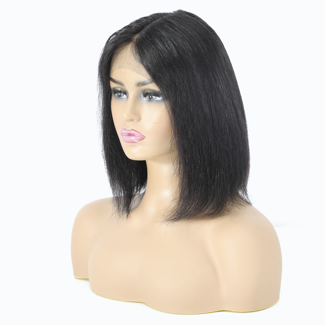 Womens*t part front lace short shoulder silk straight natural human hair wig
