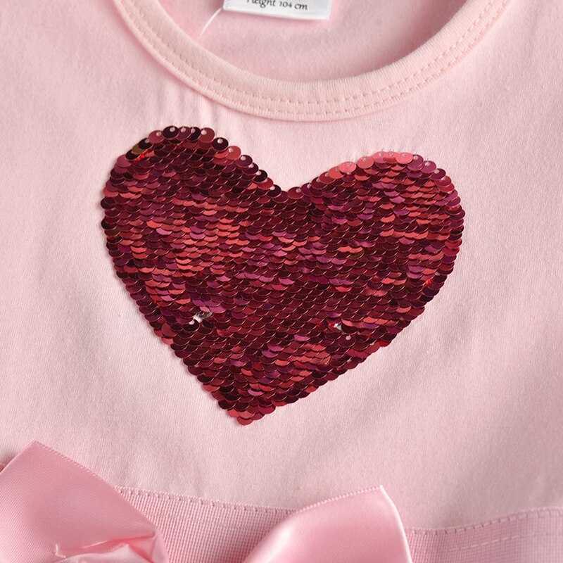 DXTON 2022 Girls Clothes New Summer Girls Dresses Flying Sleeve Princess Dress Sequin Heart Girls Vestidos Casual Children Dress