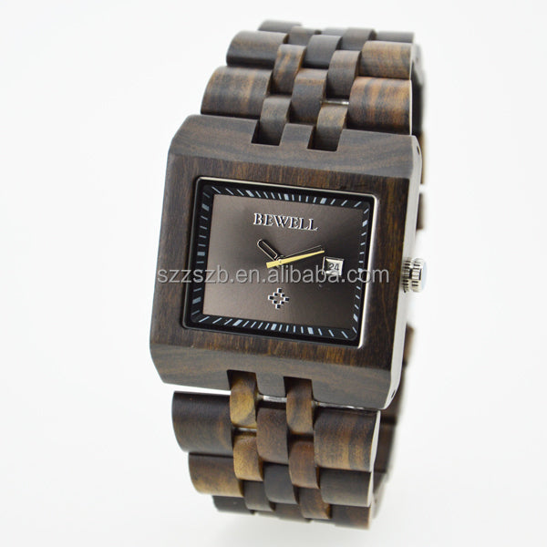 Movement wooden watch bewell with square face