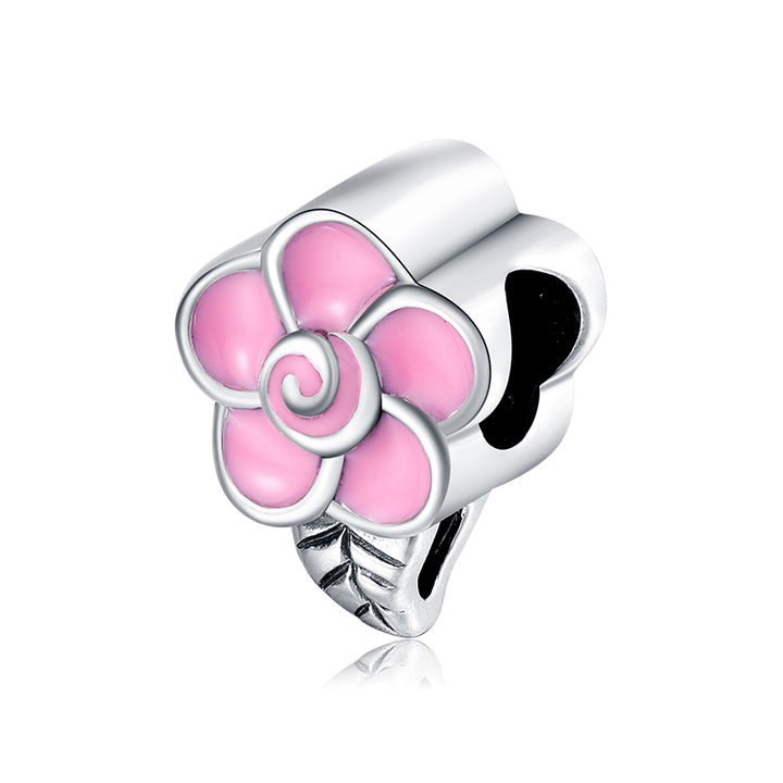 Sterling silver 4 leaf clover shape pink enamel charm bracelets jewelry