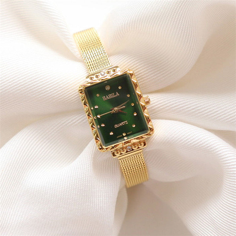 Fashion 18k gold plated waterproof womens mesh belt square quartz