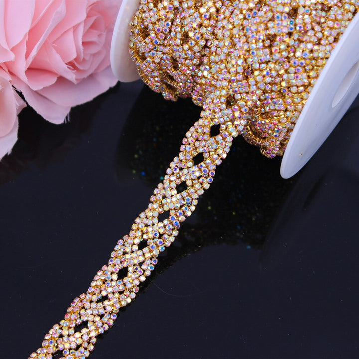 Fancy Rose Gold Fashion Crystal Rhinestone Cup Chain Trimming Bridal Dress Decoration for Wedding Dresses Garment Applique Trim