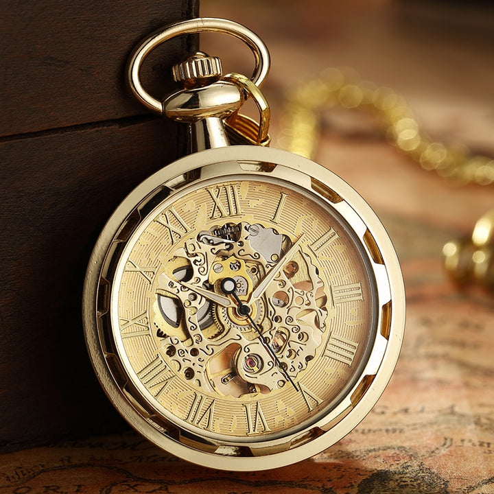 retro watch necklace steampunk skeleton mechanical fob pocket watch roman number clock pendant hand winding men women chain gift