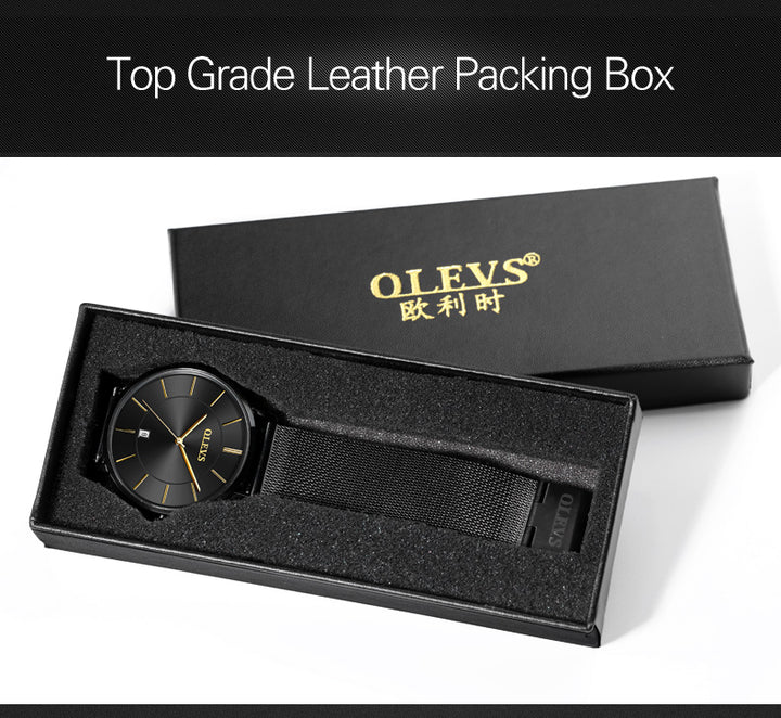 Blu ray glass three eye belt quartz mens watch