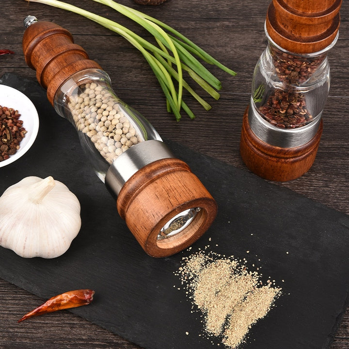 Wooden salt and pepper set adjustable coarseness ceramic grinder