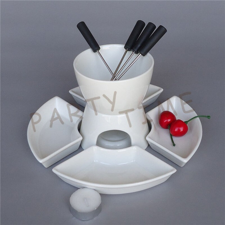 Ceramic fondue serving set for cheese chocolate icecream